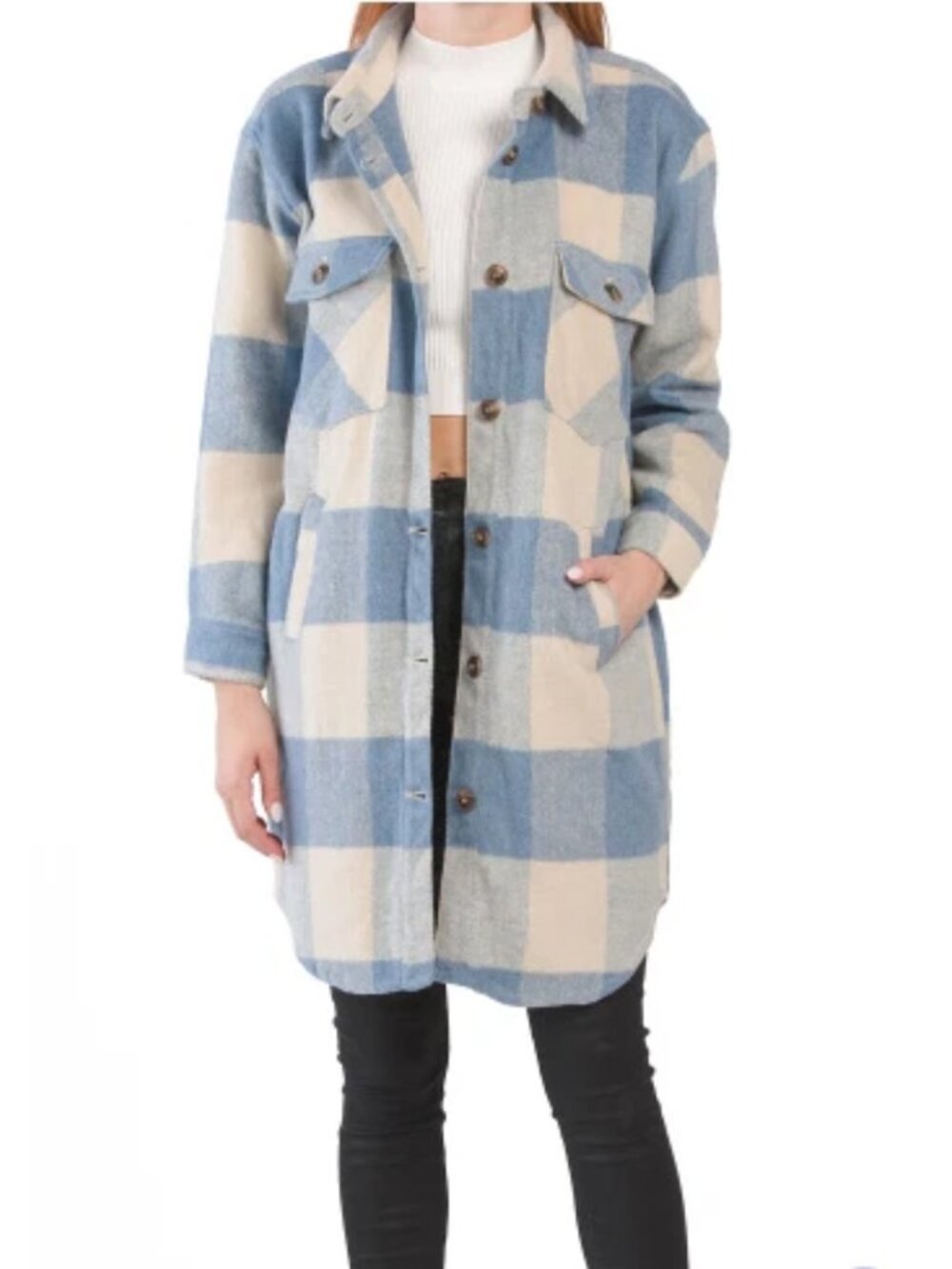 BLANKNYC Blue Plaid Shacket Sz XS Buffalo Check Shirt Jacket Flannel Oversized